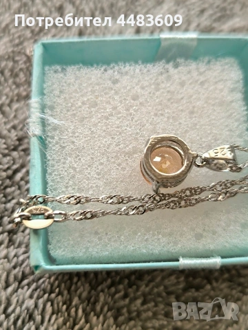 Сребърно колие с жълт цирконии , снимка 4 - Колиета, медальони, синджири - 53788040