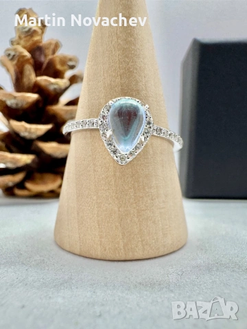 Сребърен пръстен с лунен камък , снимка 3 - Пръстени - 53127654