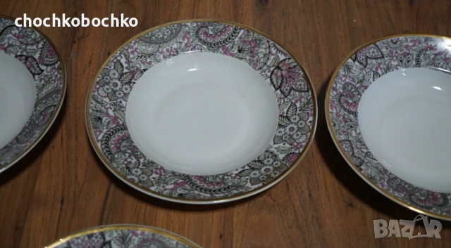 6 Стари порцеланови дълбоки чинии Български Порцелан Изида Кашмир, снимка 4 - Антикварни и старинни предмети - 53869174