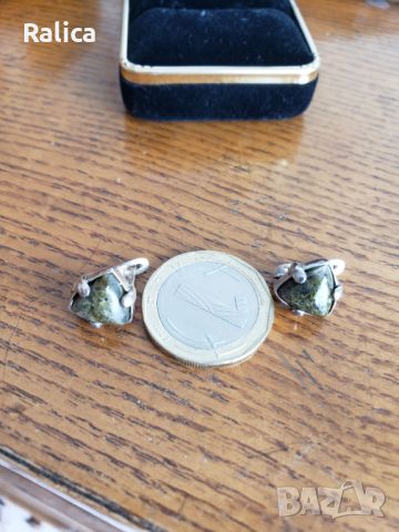 Сребърни обеци със зелен ахат, снимка 5 - Обеци - 46416936