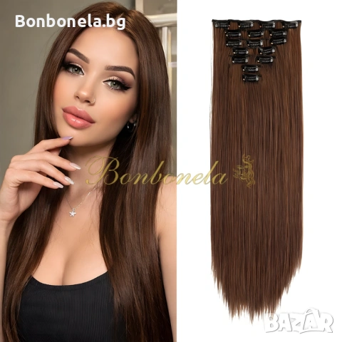 Екстеншън с клипс / треса / 7 реда треси с клипси / Удължение за Коса, снимка 5 - Аксесоари за коса - 53032248