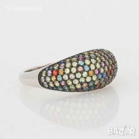 Сребърен пръстен с цветни Сапфири от Шри Ланка и сертификат , снимка 3 - Пръстени - 53647224