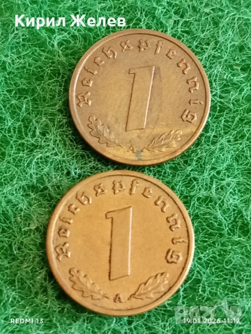 Две монети 1 райхсфенинг 1939г. Трети Райх Германия с свастика 53311