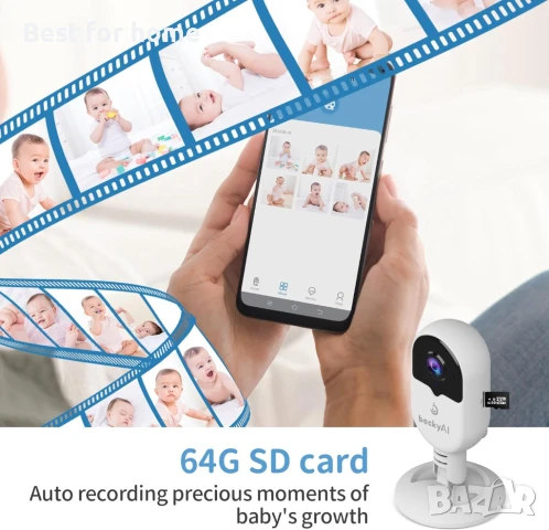 Умен бебефон Becky Ai анализира състоянието на сърдечната честота и качеството на съня, снимка 7 - Бебефони - 50591863