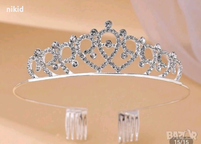 Златиста сребриста с камъни извивки сърце метална диадема тиара венец корона дамска детска, снимка 4 - Аксесоари за коса - 47019314