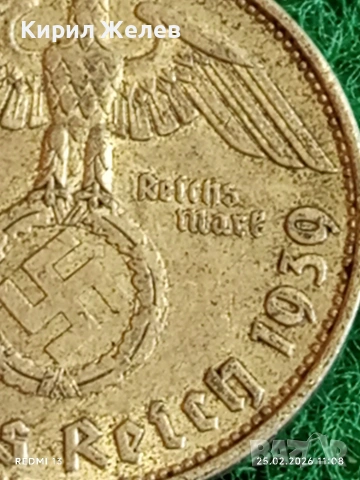 Сребърна монета 2 райхсмарки 1939г. Германия Трети Райх с Свастика за КОЛЕКЦИОНЕРИ 34839, снимка 4 - Нумизматика и бонистика - 53615578