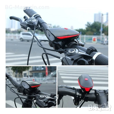 LED акумулаторен фар за колело звънец сирена лед фенер велосипед USB зареждае предни светлини, снимка 9 - Аксесоари за велосипеди - 50963074