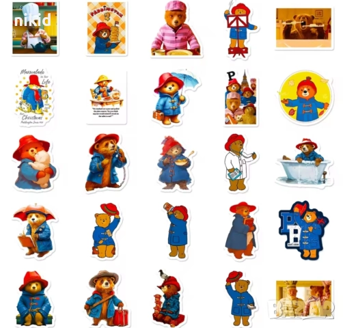 50 бр мече Мечето Падингтън самозалепващи лепенки стикери украса декор картонена торта, снимка 2 - Други - 52082486