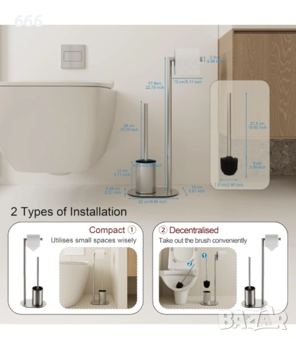 Държач за тоалетна хартия BVL с четка за тоалетна, снимка 5 - Други стоки за дома - 54158098