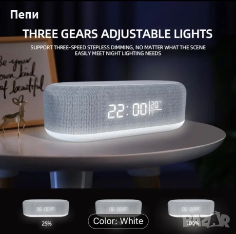 Лед часовник с безжично зареждане на телефона, снимка 2 - Друга електроника - 54209621