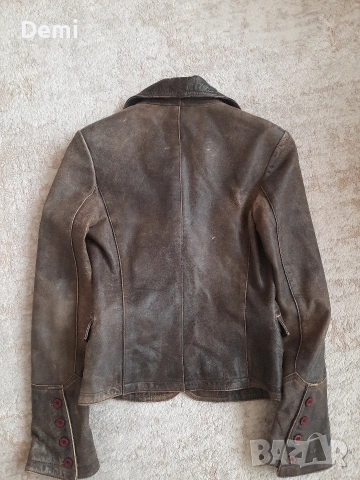 Дамско кафяво кожено яке. Винтидж , снимка 3 - Якета - 53842802