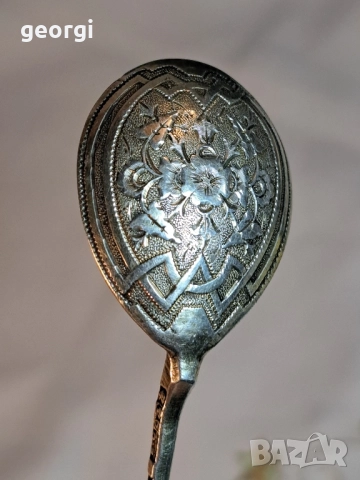 гравирана сребърна лъжичка Царска Русия , снимка 4 - Антикварни и старинни предмети - 52531376