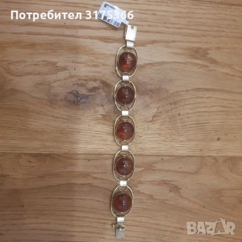 Сребърна гривна с позлата с гарантиран кехлибар 20 грама проба 935