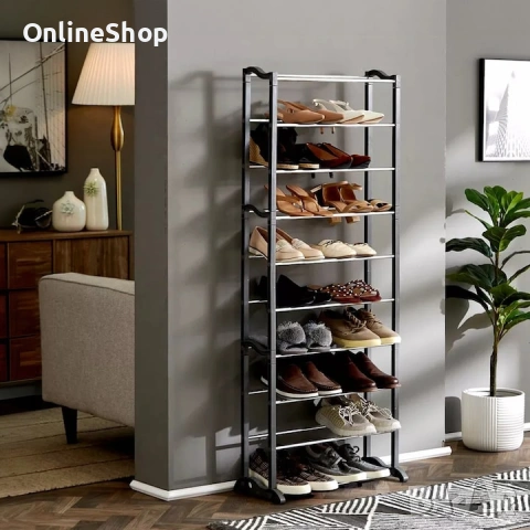 Рафт за обувки, 30 чифта, черен, 25x52x140см, пълен комплект