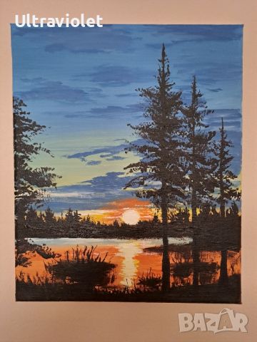 Картина "Залез край езерото"