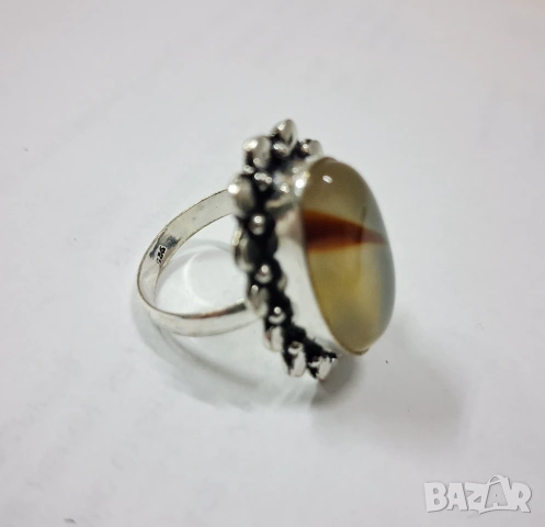 Сребърен пръстен с естествен монтански ахат, Размер 56, снимка 7 - Пръстени - 18438842