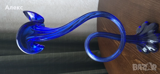 Колекционерска ваза кобалт, духано стъкло, 39см, снимка 2 - Антикварни и старинни предмети - 51763103