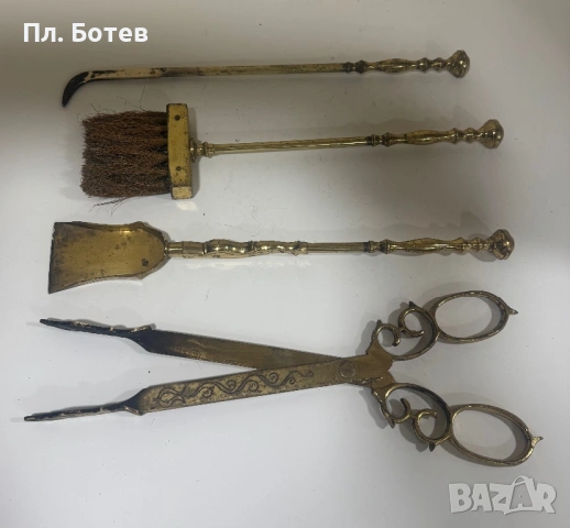 Стар бронзов комплект за камина, снимка 4 - Антикварни и старинни предмети - 54017470