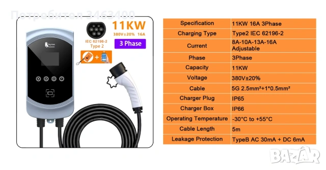 🚗⚡ EV Зарядна станция Feyree EV 16A 11kW Type 2 | Smart WiFi Домашна зарядна , снимка 3 - Аксесоари и консумативи - 54276752