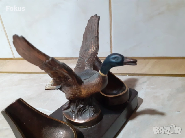 Уникална и невероятна метална поставка за две лули с патица, снимка 6 - Антикварни и старинни предмети - 53340693