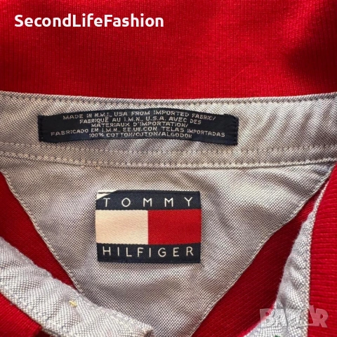 Винтидж поло тениска Tommy Hilfiger размер XL червена произведена в САЩ, снимка 3 - Тениски - 53119707