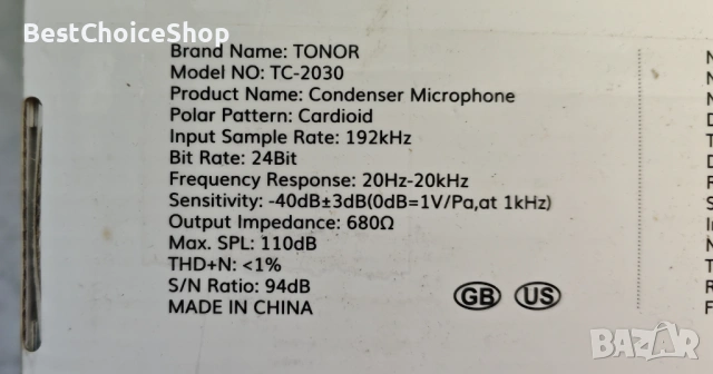 TONOR PC комплект USB кондензаторен микрофон 192 kHz/24 бита​, професионален със стойка​, снимка 2 - Микрофони - 53615241