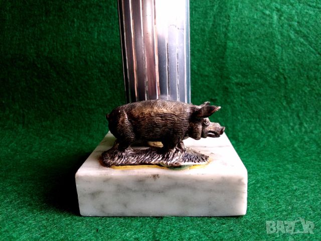 Стара наградна купа за фермер свинар -прасе свиня фигура, снимка 4 - Други ценни предмети - 45284799