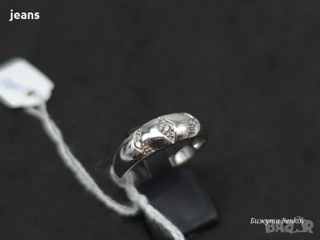 Пръстен бяло злато 750, диаманти. Размер 17мм., снимка 9 - Пръстени - 48755951