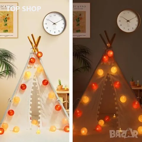 Нови Топки 20 LED Феерични Светлини с Дистанционно Управление Топки Украса Коледа, снимка 2 - Пана - 49956930