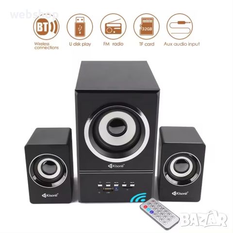 Тонколони Kisonli U-2700BT, Bluetooth, 5W+3W*2, USB, Черен, снимка 2 - Тонколони - 46585877