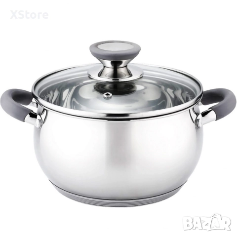 Тенджера Voltz, различна съвместимост, сиви/червени дръжки, Неръждаема стомана