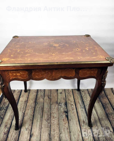 Старинна игрална маса с интарзия, снимка 9 - Антикварни и старинни предмети - 44975742