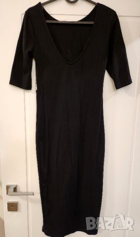 Черна елегантна рокля с принт , снимка 3 - Рокли - 45935478