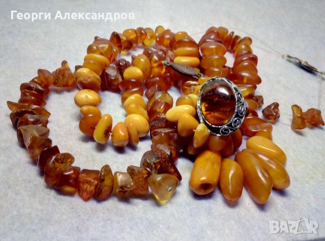 3 Стари КЕХЛИБАРЕНИ БИЖУТА Ар НУВО Пръстен и 2 Колиета 100% НАТУРАЛЕН БАЛТИЙСКИ КЕХЛИБАР Янтар Amber