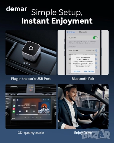 OTTOCAST MINI 3.0 Slim 2025 подобрен безжичен CarPlay адаптер, 2-в-1 за iPhone и Android Auto, снимка 7 - Аксесоари и консумативи - 52130163