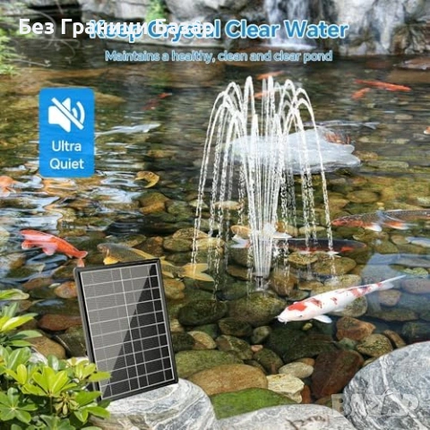 Нов фонтан Соларна помпа 8W за езерце/птичка баня, 8 дюзи, маркуч 1.5м, снимка 2 - Други - 53738827