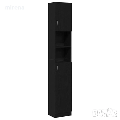 Шкаф за баня, черно, 32x25,5x190 см, инженерно дърво, снимка 2 - Шкафове - 53192178