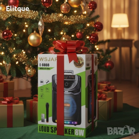 Bluetooth караоке колона с безжичен микрофон – 8,5″ говорител, LED светлини, TWS и FM радио