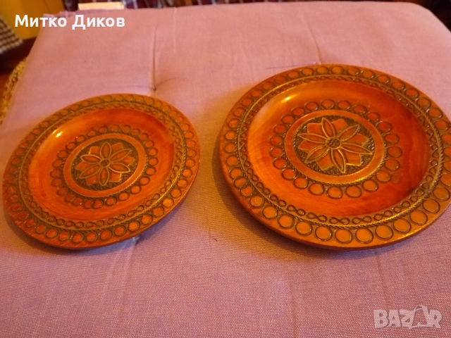 Дървена чиния с медни нишки фи 125 и 145 мм нови