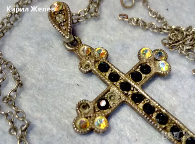 СТАР СРЕБЪРЕН КРЪСТ СРЕБРО 925 с ФАСЕТИРАНИ КРИСТАЛИ и СРЕБЪРНА ВЕРИЖКА с НУЖДА от ЗАКОПЧАЛКА 22266, снимка 4 - Антикварни и старинни предмети - 49913121