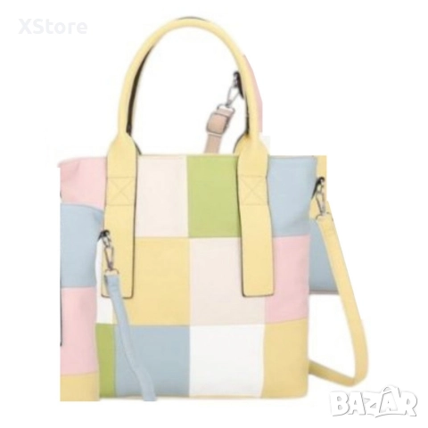 Шарена дамска чанта с разноцветна дръжка, снимка 5 - Чанти - 52584757