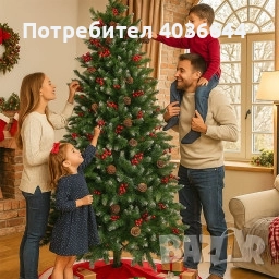 Изкуствена елха Luxury Diamond с червен глог и шишарки, снимка 6 - Декорация за дома - 52485778