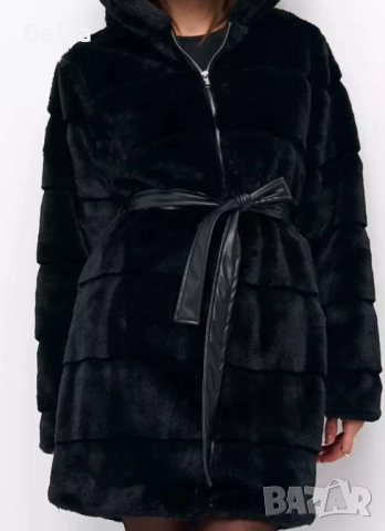 Ново дамско палто Еко косъм с качулка 