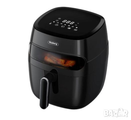 Фритюрник AirFryer , 1350W, 5.2л., LED дисплей, Горещ въздух, Таймер, до 200°C, Черен, снимка 2 - Фритюрници - 46797990