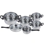 Комплект готварски съдове от инокс 12 части: 5 тенджери, тиган и стъклени капаци (16-24 см), снимка 4