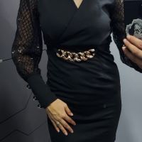 Черна рокля с пайети, снимка 2 - Рокли - 45765679