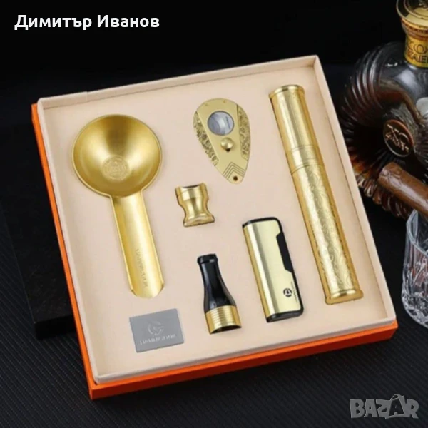 Подаръчен комплект от пепелник,запалка,ножица,туба,стойка за пури, снимка 1