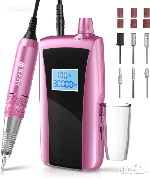 WEIYI акумулаторна професионална пила за маникюр и педикюр 30000RPM, 6 накрайника, снимка 1