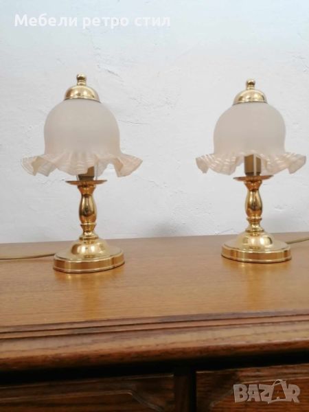 Комплект от две много красиви старинни лампи със стъклени абажури. , снимка 1