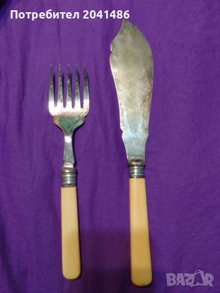 Посребрени   нож и вилица  за риба, снимка 1